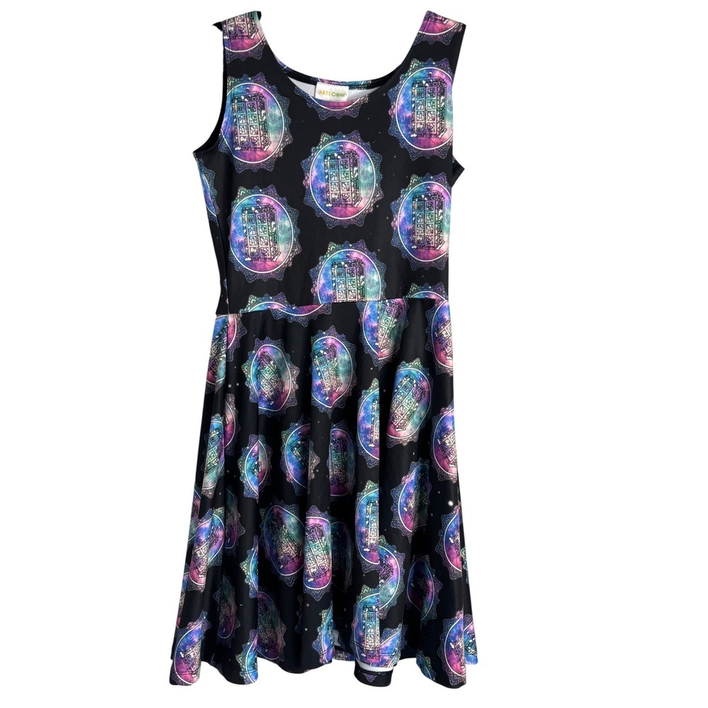 ArtsCow Doctor Who TARDIS Galaxy‎ Skater Dress Womens Small Black Purple Sci-Fi
